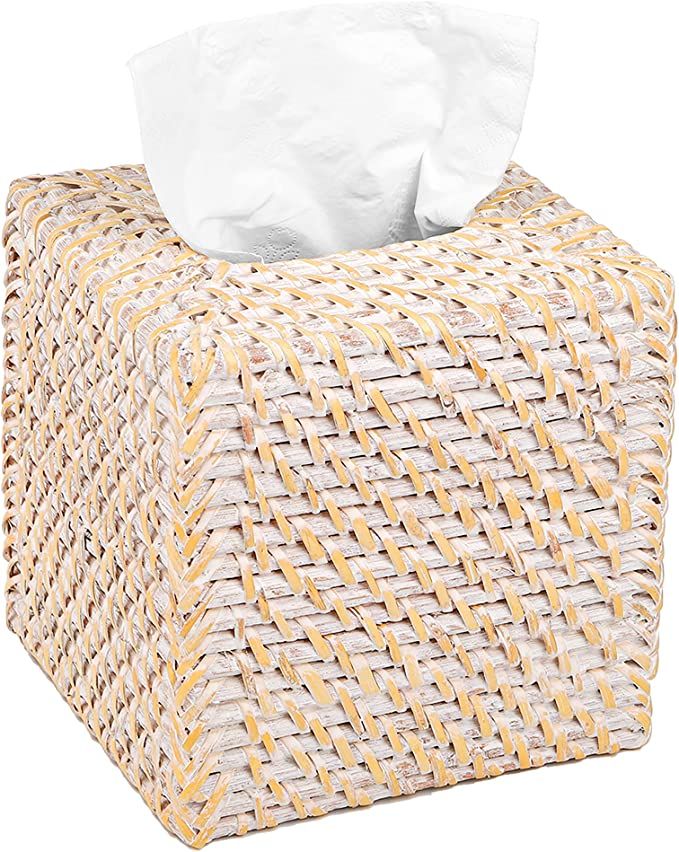 Yesland Square Rattan Tissue Box Cover - 5 x 5 x 5.5 Inches Woven Tissue Box Holder - Refillable ... | Amazon (US)