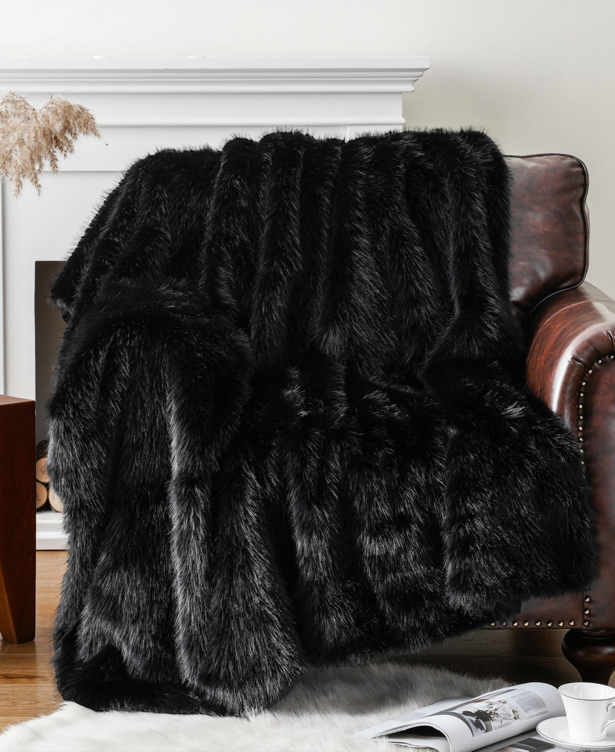 Battilo Lifestyle Faux Fur Throw, 60" x 80" - Black | Macy's