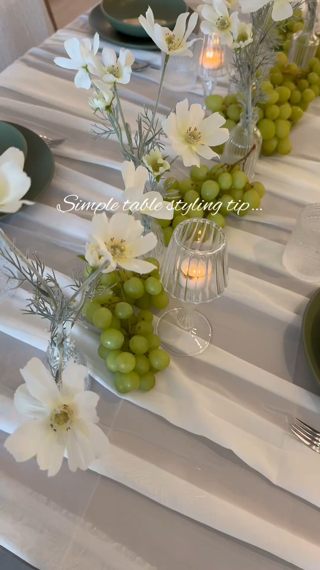 I used grapes here for a soft, natural feel—but anything seasonal works. It’s one of the easiest ways to elevate your table without overthinking it.

#LTKStyleTip #LTKHome #LTKParties