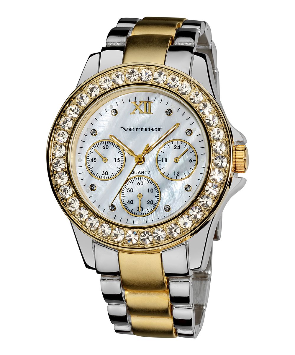 Vernier Women's Watches gold/silver - Crystal & Two-Tone Chronograph Bracelet Watch | Zulily