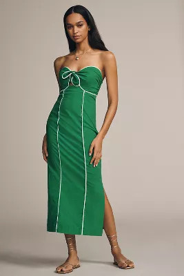 Maeve Strapless Linen Blend Twist Button-Front Maxi Dress | Anthropologie (US)