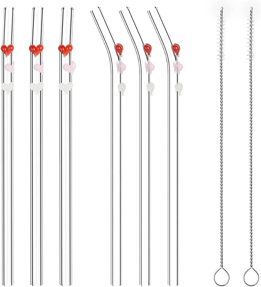 6PCS Reusable Glass Straw Design Glass Straw,Colorful Straws Cocktails Bar Accessories Cleaning B... | Amazon (US)