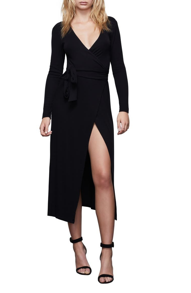 Solid Long Sleeve Wrap Midi Dress | Nordstrom