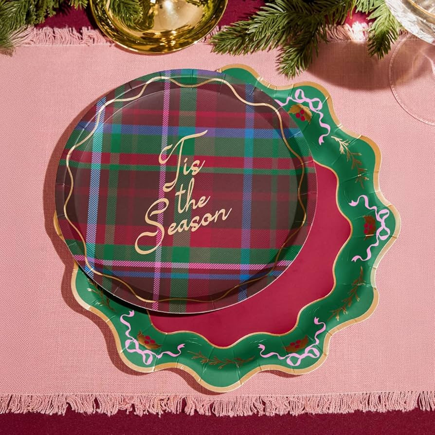 xo, Fetti Tis the Season Plate Set - 32 plates | Christmas Party Plates, Wavy Edge, Gold Foil, Re... | Amazon (US)