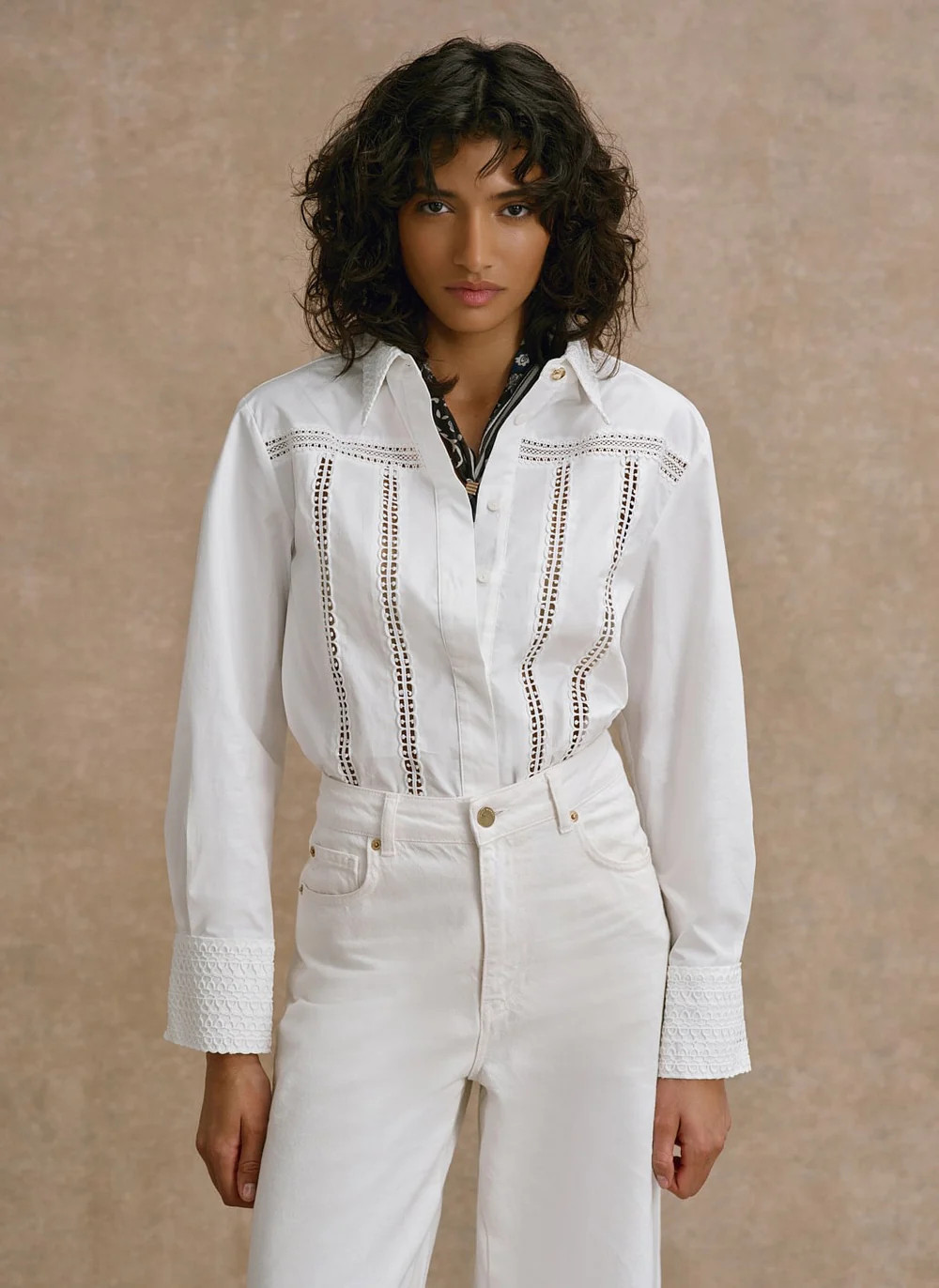 White Cotton Open Stitch Detail Shirt | Mint Velvet