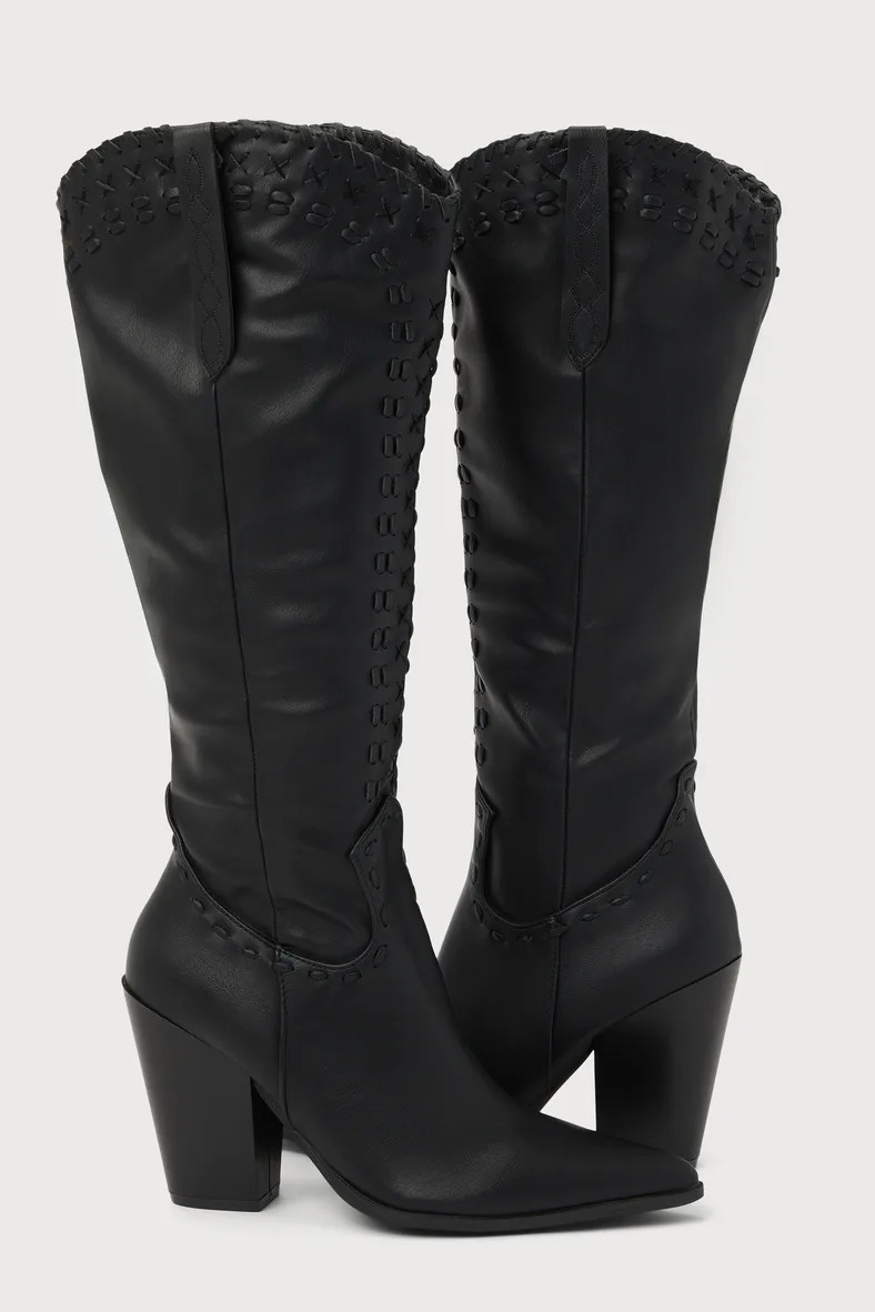Yohana Black Pointed-Toe Knee-High Boots | Lulus (US)