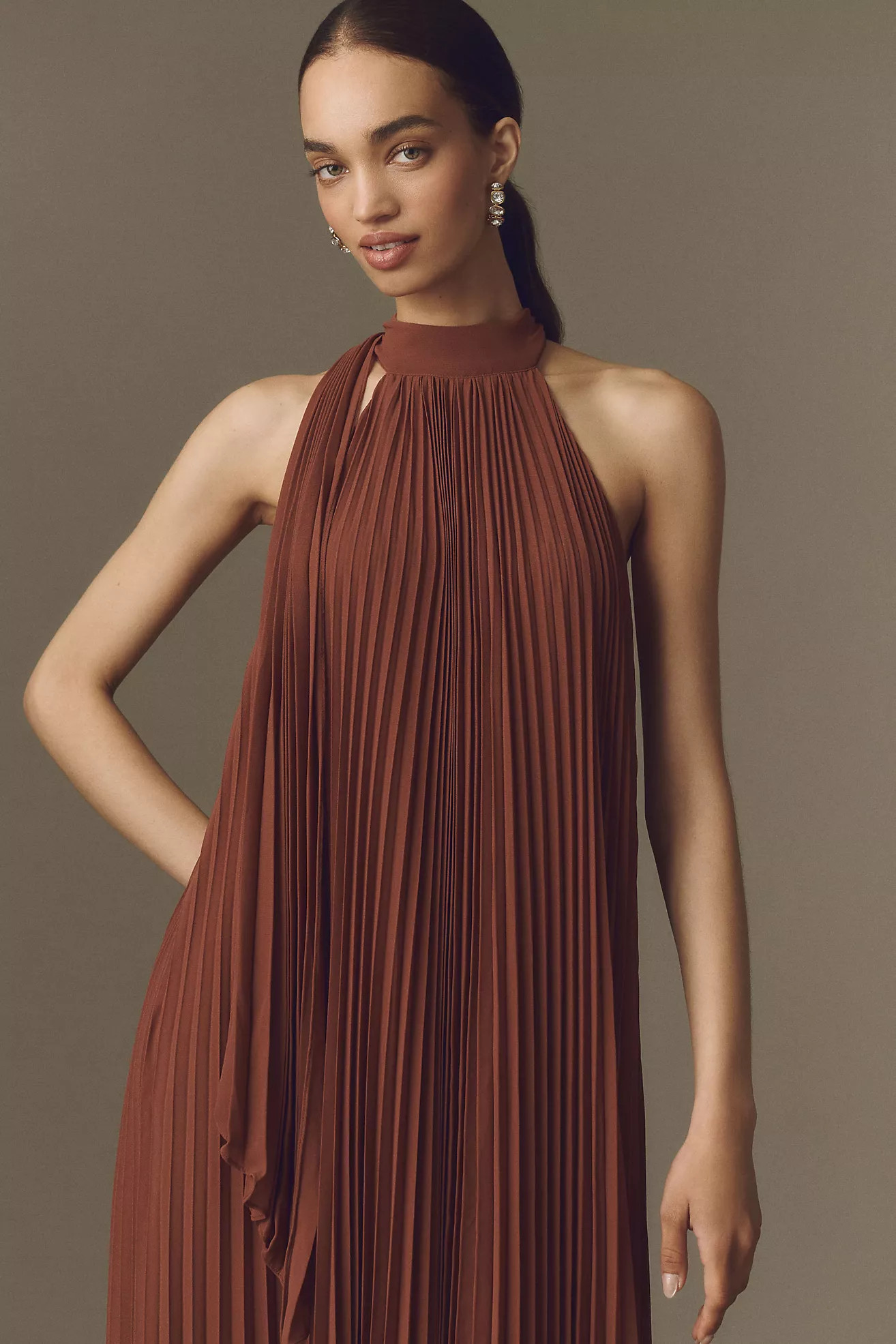 BHLDN Rosie Mock-Neck Pleated Chiffon Maxi Dress | Anthropologie (US)