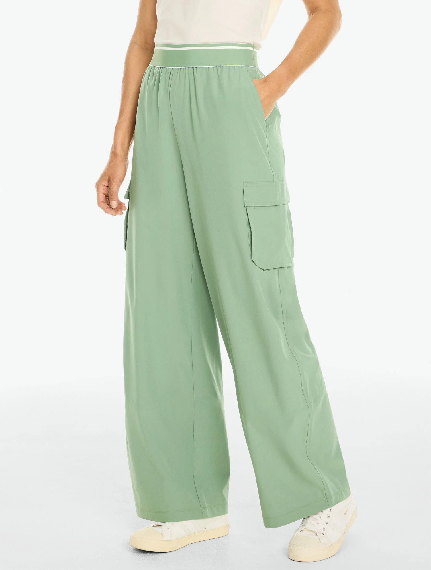 Lightweight Woven Stretch Wide Leg Cargo Pants | Talbots