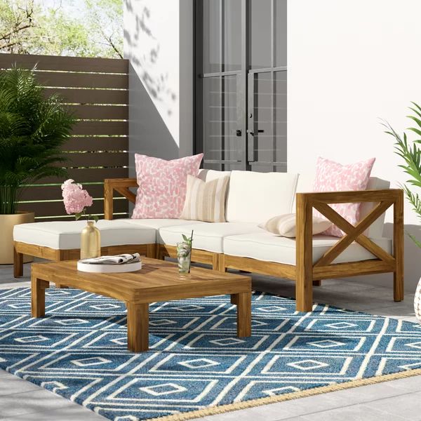 Barcomb Solid Wood 4 - Person Seating Group with Cushions | Wayfair North America