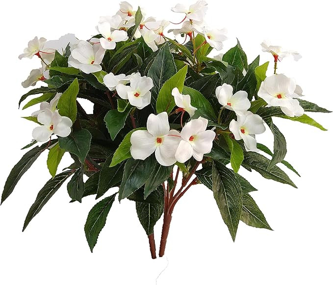 Mynse 2 Pieces Artificial Flower Impatiens for Balcony Garden Bonsai Decoration (White) | Amazon (US)