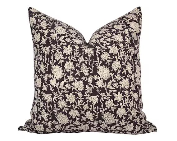 FLORA  Designer Black Beige Floral Pillow Cover Block Print | Etsy Canada | Etsy (CAD)