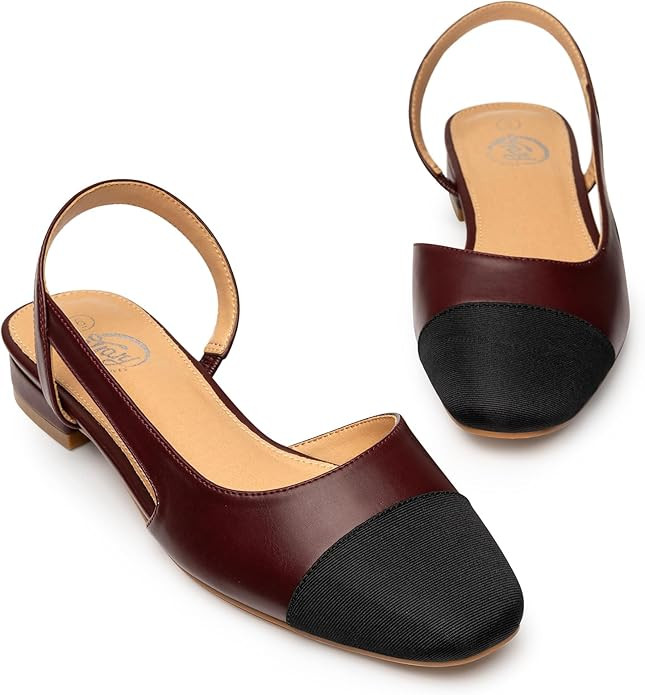 Trary Slingback Flats for Women, Black Dressy Comfortable Round Square Toe Shoes, Work Office Cas... | Amazon (US)