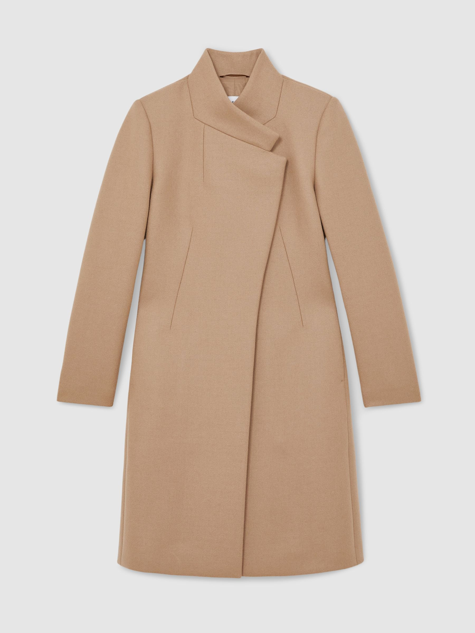Reiss Wool-Blend Wrapover Mid-Length Coat in Camel | REISS | Reiss US