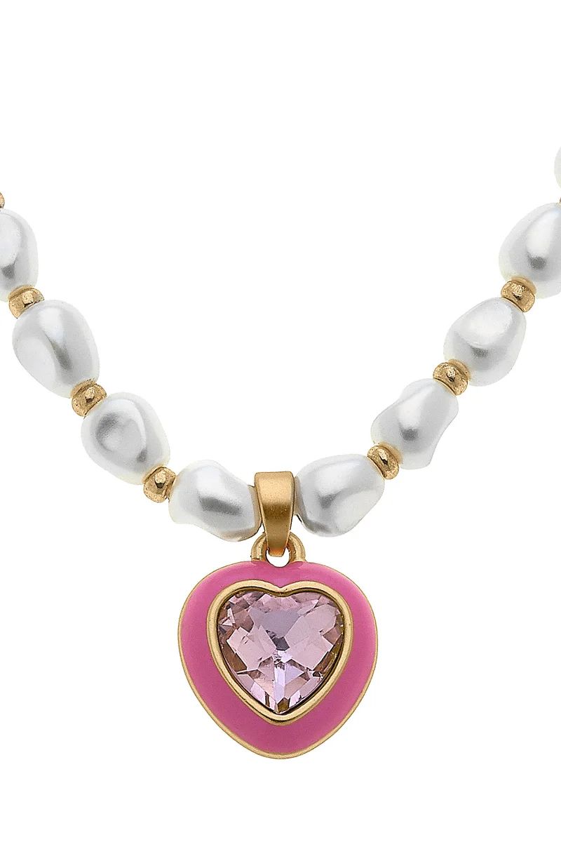 Madeleine Pearl & Heart Children's Necklace in Pink | CANVAS
