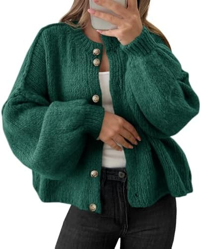 Saodimallsu Womens Oversized Cardigans Button Up Long Lantern Sleeve Chunky Knit Casual Soft Fall... | Amazon (US)