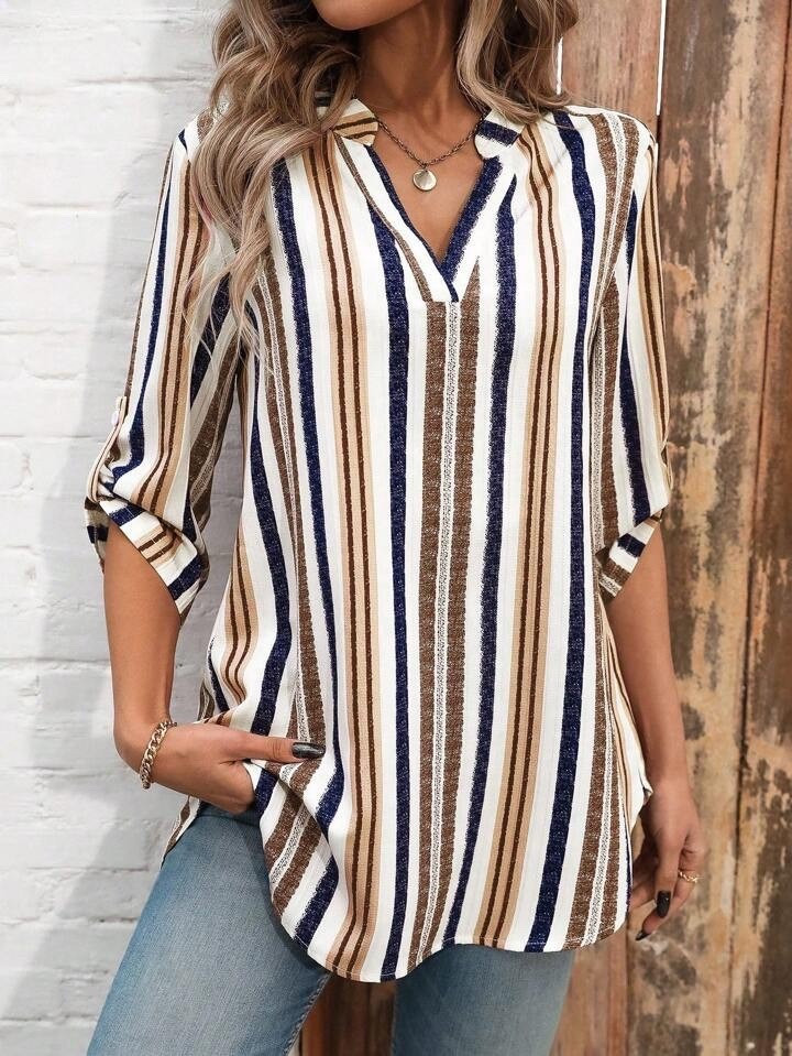 This striped blouse is a breezy summer option for business casual outfits. Lightweight feel, easy rolled sleeves, and a relaxed fit that still looks polished. Great with jeans, trousers, or tucked into a skirt.

#LTKFindsUnder50 #LTKU #LTKSummerEdit