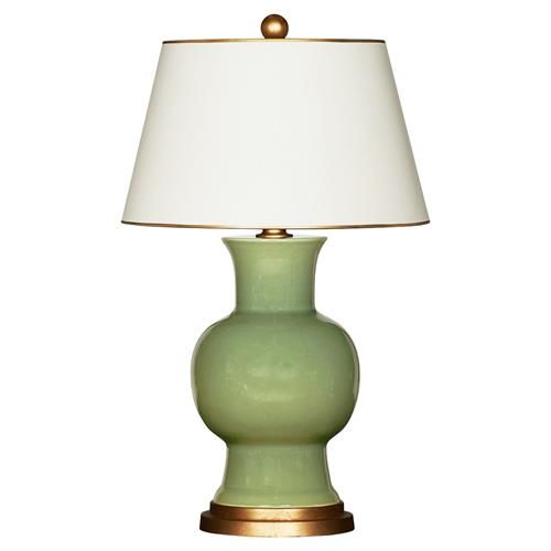 Madison Modern Classic Green Ceramic Gold Accent Cream Shade Table Lamp | Kathy Kuo Home