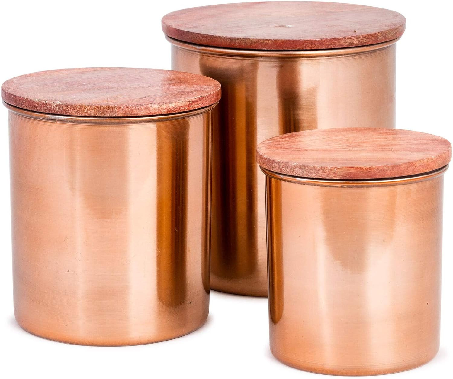 Copper-Canister Set With Wood Lids - 3 pcs Airtight Copper-Storage Jar Set - Kitchen Supplies - I... | Amazon (US)