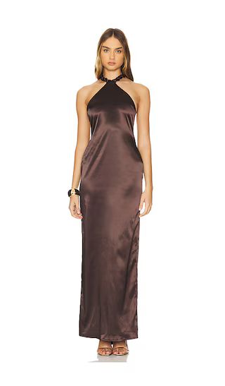 Satin Halter Maxi Dress in Brown | Revolve Clothing (Global)