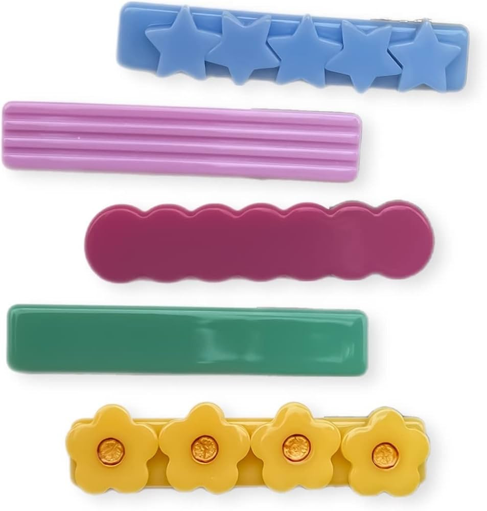 Assorted Set of 5 Colorful Hair Clips - Flower Daisies, Stars, Scallops, Stripes, and Bar Clips -... | Amazon (US)