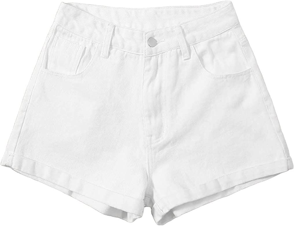 Milumia Women's Casual High Waisted Button Pocket Folded Hem Jeans Denim Shorts | Amazon (US)
