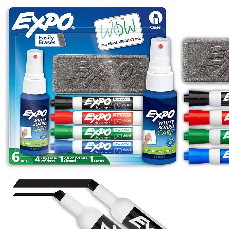 EXPO Low Odor Dry Erase Marker Set with White Board Eraser and Cleaner Chisel Tip Dry Erase Marke... | Amazon (US)