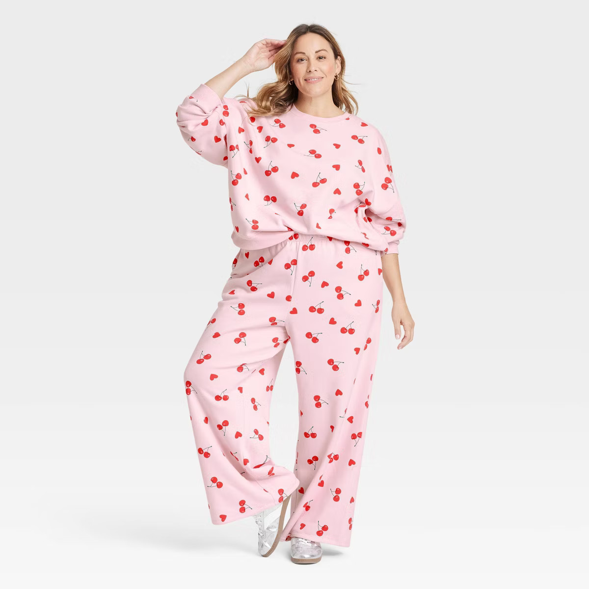 Women's Cherry Hearts Printed Graphic Lounge Pants - Pink | Target
