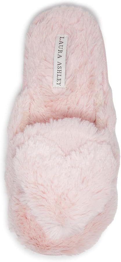 Laura Ashley Women's Slippers, Plush Faux Fur Memory Foam Scuff Slide Slippers, Heart Slip On Sli... | Amazon (US)