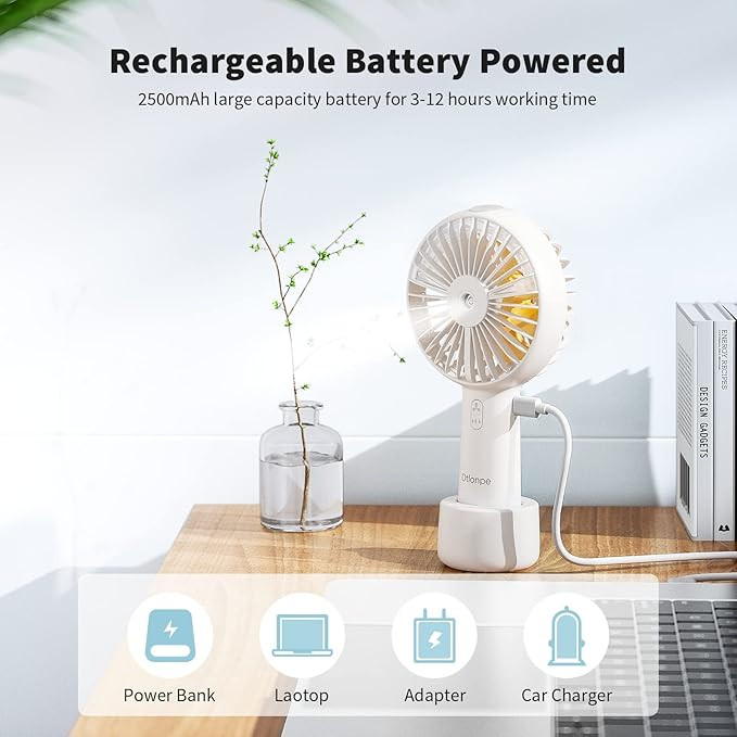 Misting Fan Portable, Otlonpe Desk Handheld Fan 3 Speeds Small Mister Rechargeable Fan with 2500m... | Amazon (US)