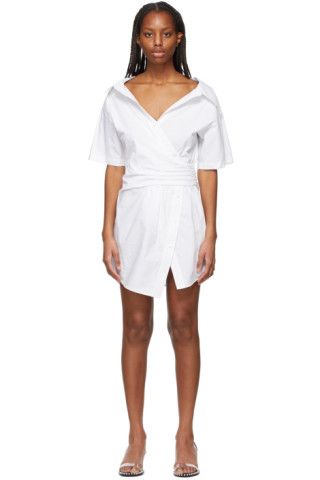 White Gathered Button-Down Dress | SSENSE