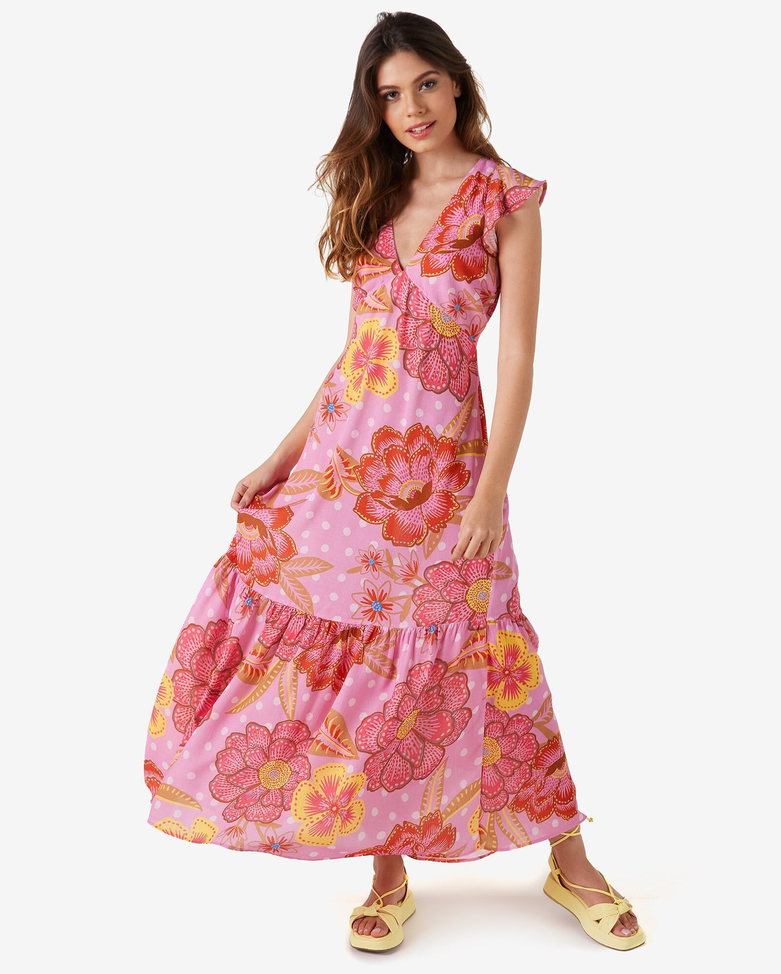 Vestido Longo Feminino Floral Rosa Claro/Vermelho Pool by Riachuelo | Riachuelo (BR)