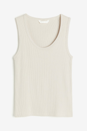 Ribbed Tank Top - Low-cut Neckline - Sleeveless - White - Ladies | H&M US | H&M (US + CA)