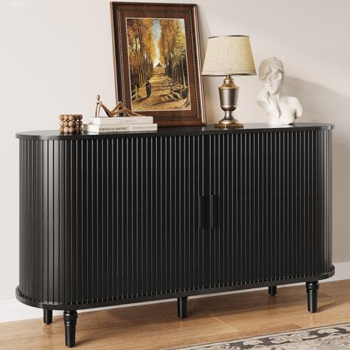 Curlaky Sideboard Buffet Cabinet with Storage - Accent Kitchen Credenza Console Table with Sliding Door & Adjustable Shelf, Fluted Coffee Bar Sideboards for Living Room, Dining Room, Entryway, Black | Amazon (US)