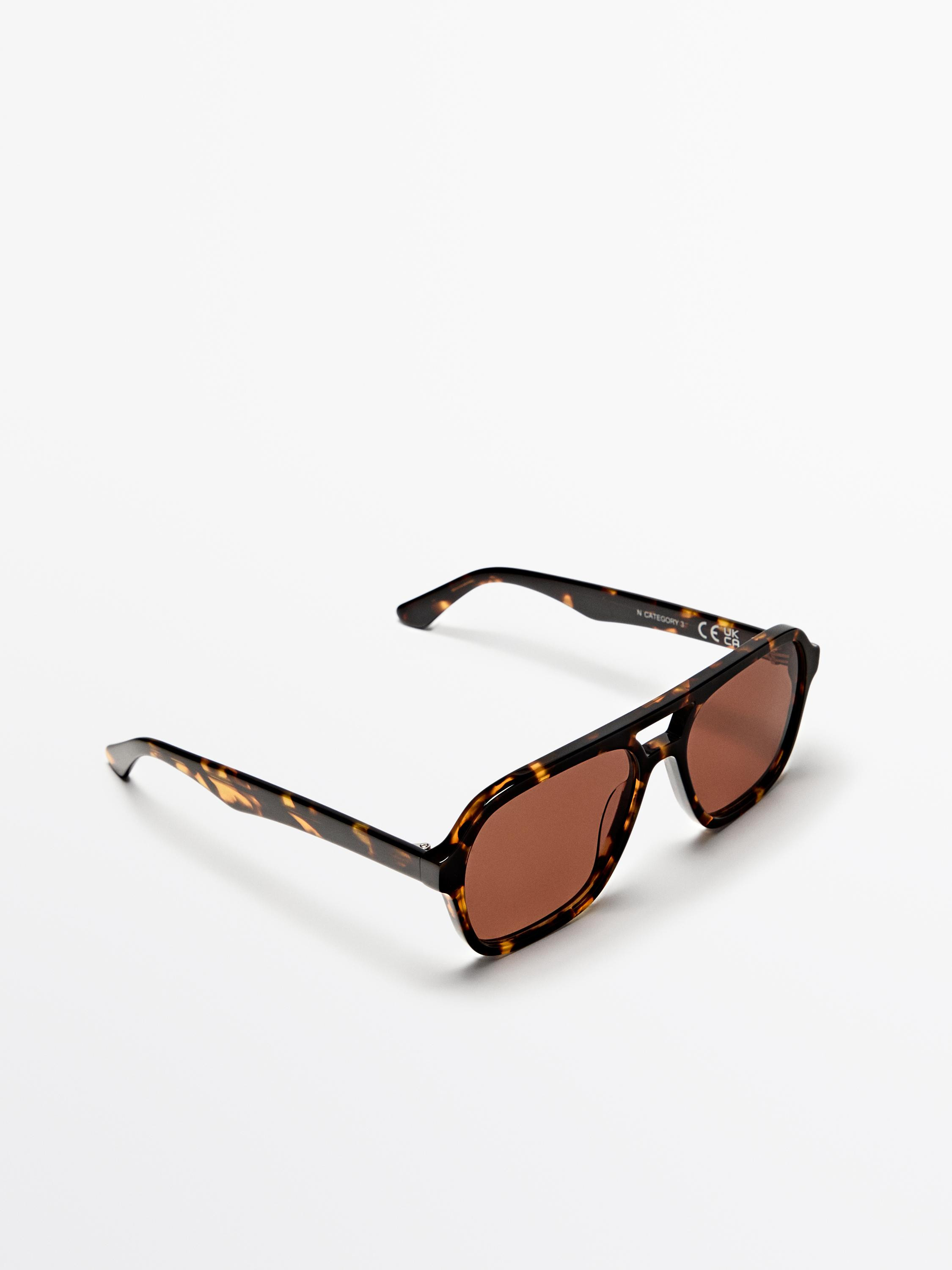 Tortoiseshell-effect aviator sunglasses | Massimo Dutti UK