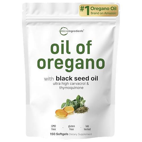 Micro Ingredients Oil of Oregano Softgels, 150 Count | 2 in 1 Formulated with Black Seed Oil | 4X Strength Carvacrol & Thymoquinone | Plant Based, Non-GMO | Amazon (US)