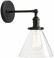 Permo Single Sconce with Funnel Flared Glass Clear Glass Shade 1-light Wall Sconce Wall Lamp (Black) | Amazon (US)