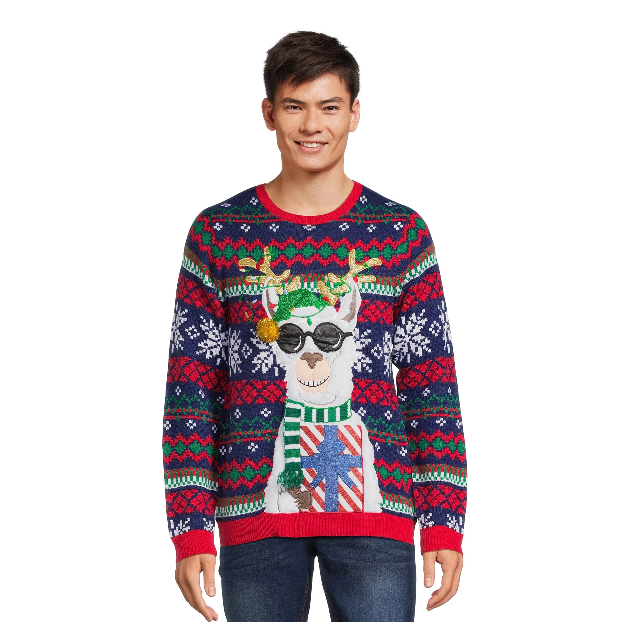 Holiday Time Men's Llama Ugly Christmas Sweater with Long Sleeves | Walmart (US)