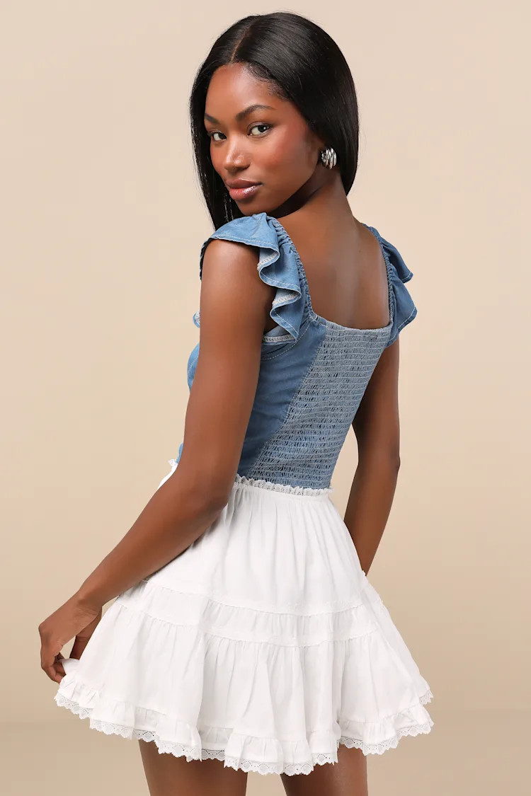 Suzette White Tiered Skater Mini Skirt | Lulus