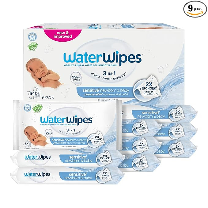WaterWipes Sensitive+ Newborn & Baby Wipes, 3-In-1 Cleans, Cares, Protects, 99.9% Water, Unscente... | Amazon (US)