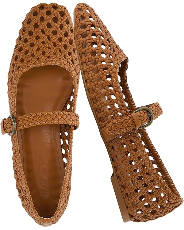 CUSHIONAIRE Weston Women’s Hand Woven Dressy Ballet Flats – Faux Leather Mary Jane with Adjus... | Amazon (US)