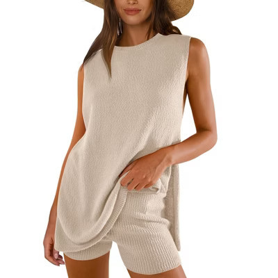 Women's 2 Piece Short Sets Summer Lounge Sets Sweater Knit Beach Vacation Matching Sets Travel Outfits | Target