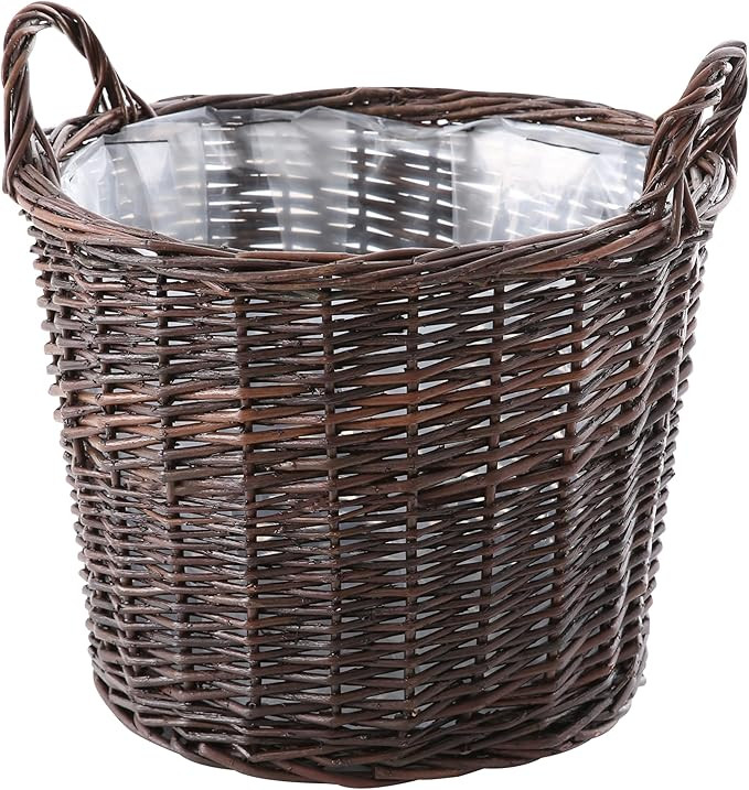 Handwoven Red Willow Planter Basket with Waterproof Liner – Natural Brown Decorative Flower Pot... | Amazon (US)