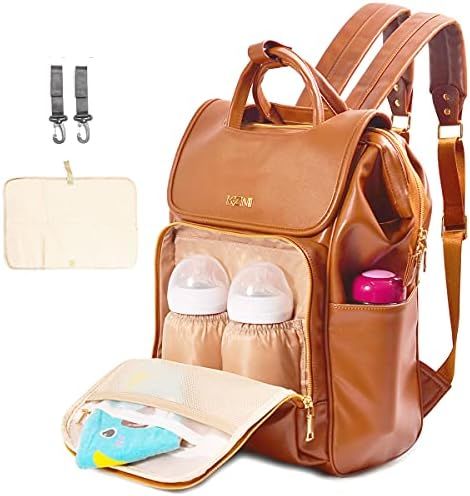 KZNI Pu Leather Diaper bag Backpack ,Travel Diaper Backpack Nappy Baby Bags for Mom Unisex Maternity | Amazon (US)