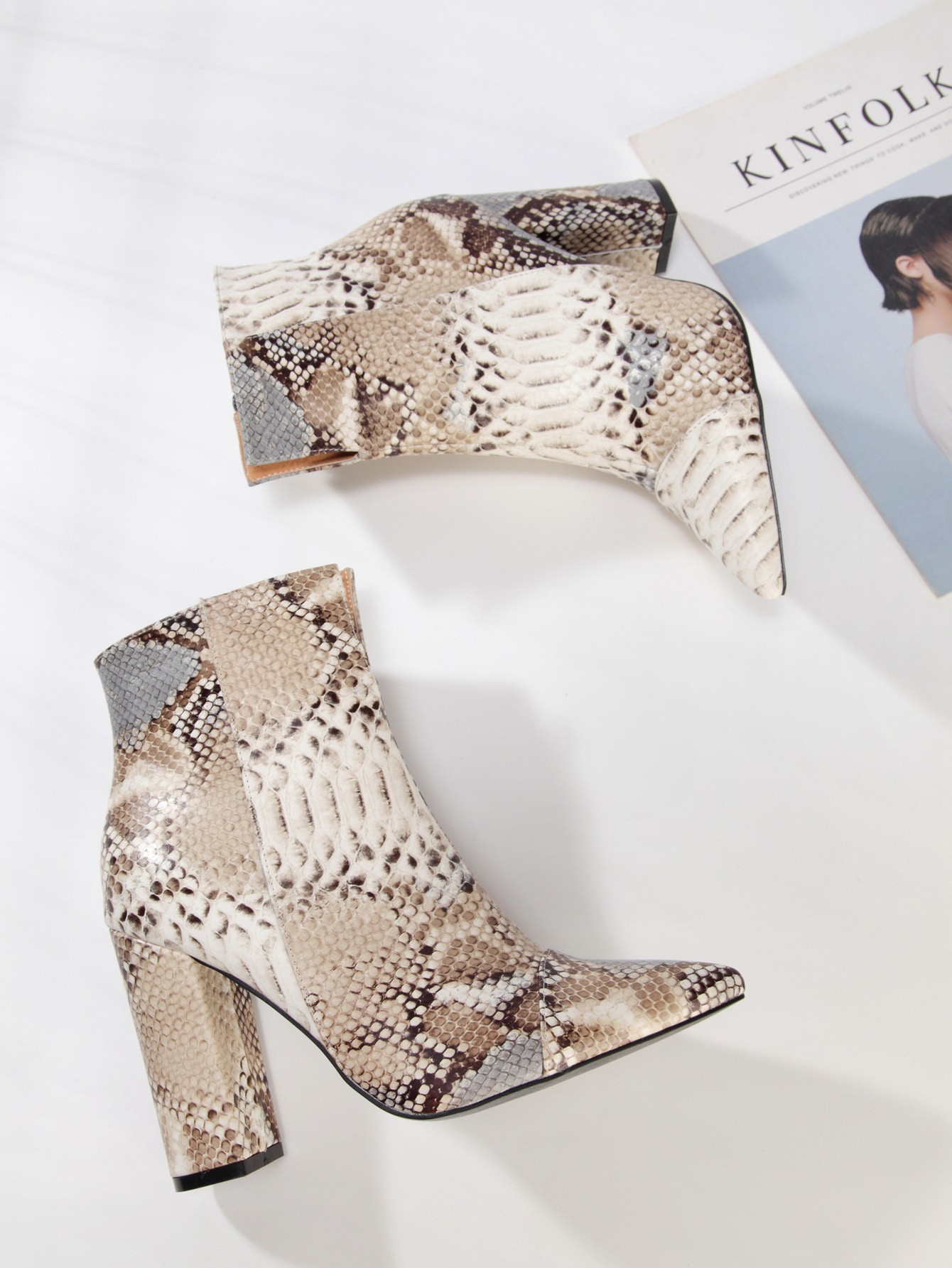 Snakeskin Print Chunky Heeled Ankle Boots | SHEIN