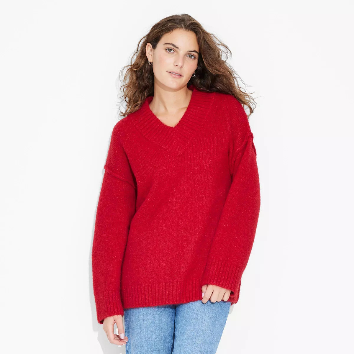 Women's Oversized V-Neck Pullover Holiday Sweater - Wild Fable™ | Target
