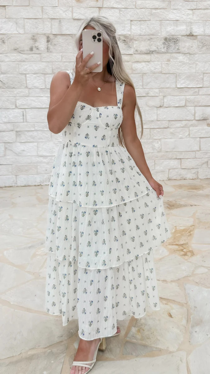 Right Where You Are Floral Corset Tiered Maxi - Bone | CK Squared Boutique