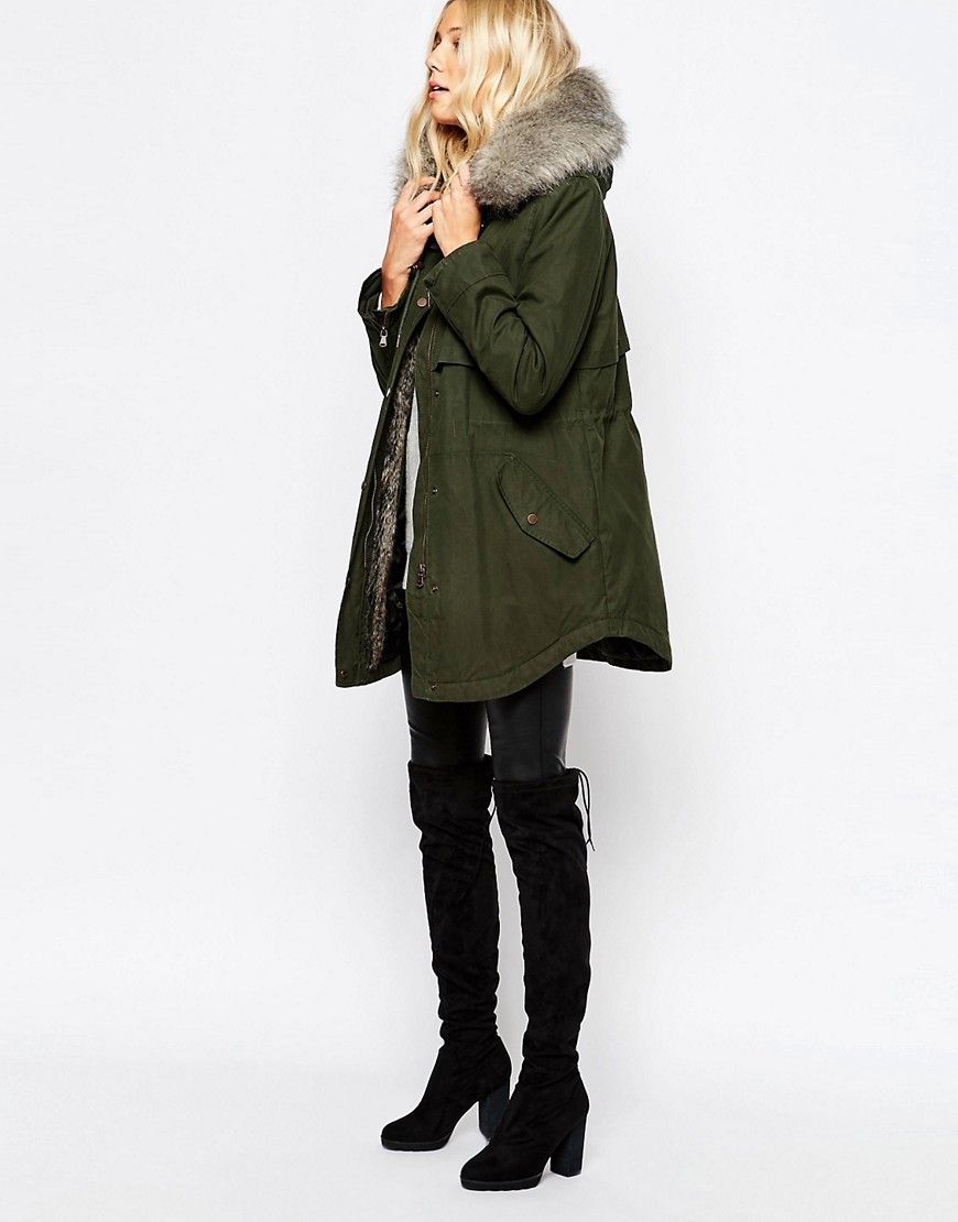 Parka London Lara Hooded Coat In Waxed Cotton | ASOS UK