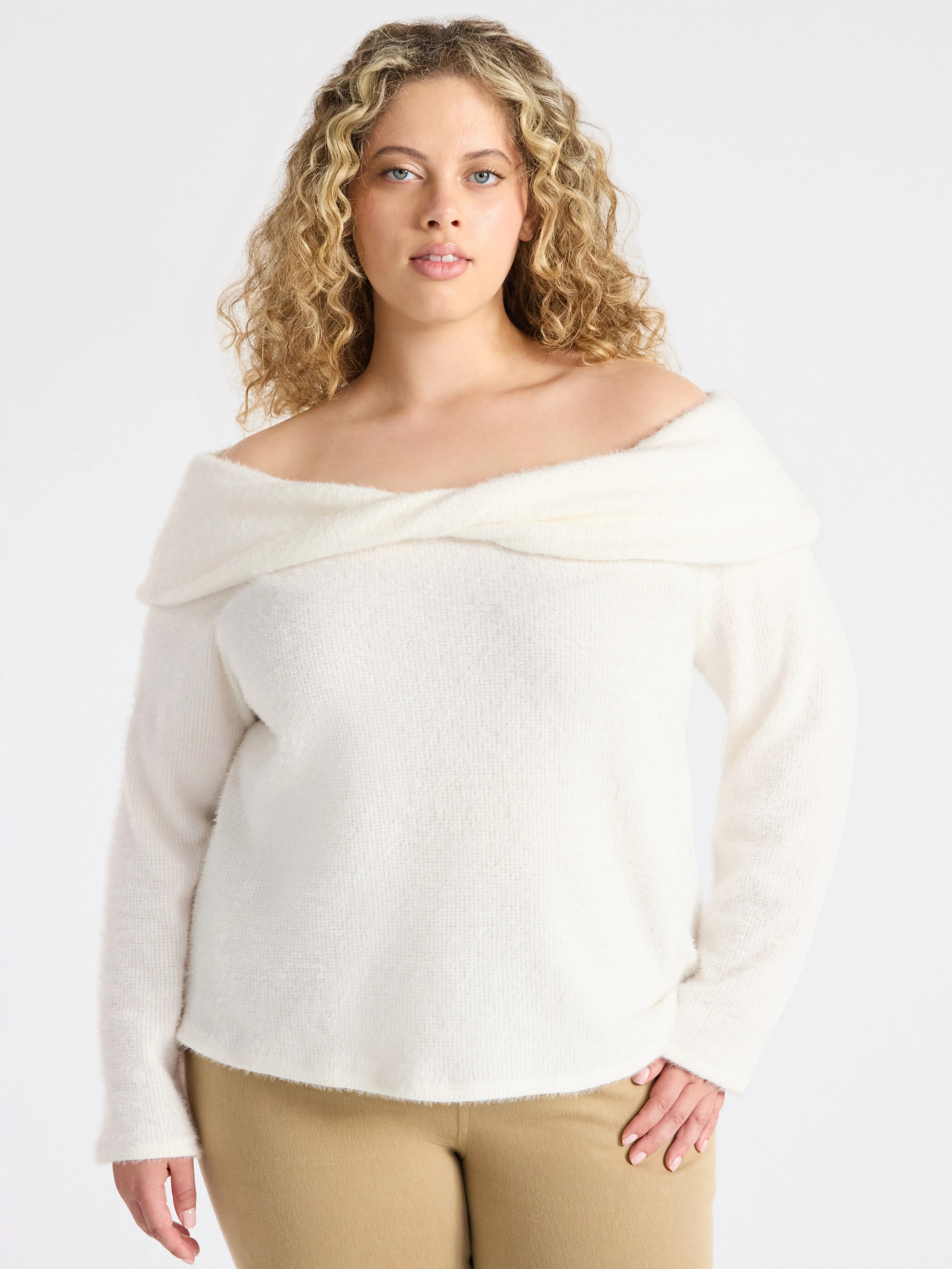 Terra & Sky Women’s Plus Off The Shoulder Eyelash Chenille Top, Sizes 0X-4X | Walmart (US)