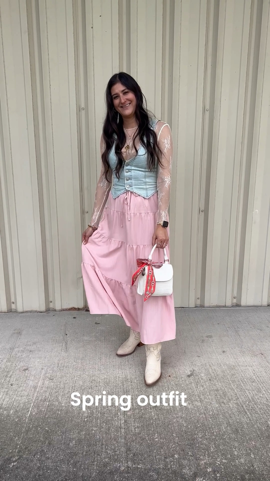 Western outfit for rodeo season. I paired this sheer top with a denim vest and a maxi skirt with my cowboy boots. Rodeo outfit inspo 

#LTKootd #LTKSeasonal #LTKdayinmylife