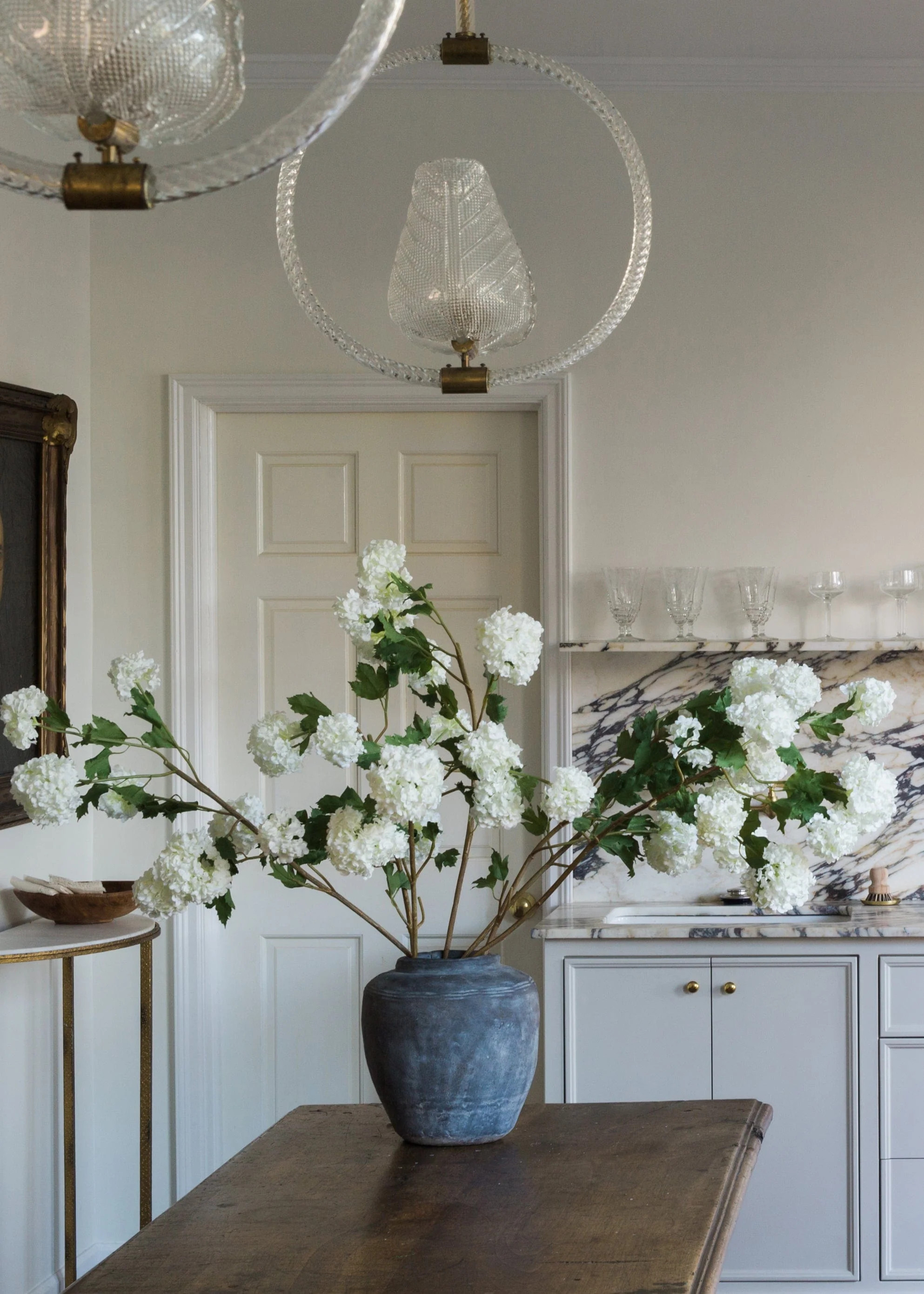 Faux Snowball Flower in White - 43.5" | Afloral